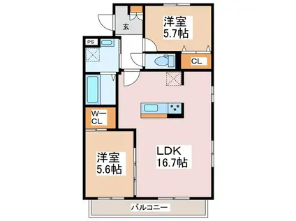 シエル・エトワールII(2LDK/4階)の間取り写真