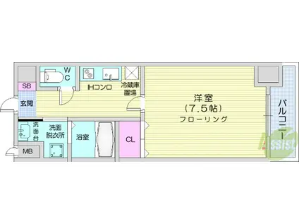 パークフラッツ本町(1K/10階)の間取り写真