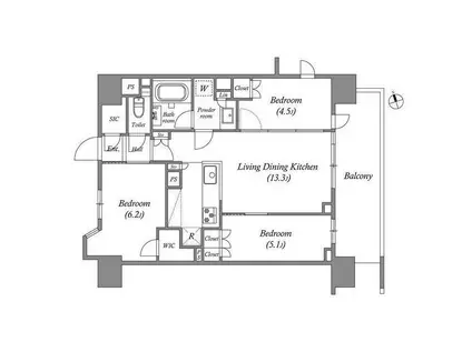 NIDO南千住(3LDK/15階)の間取り写真