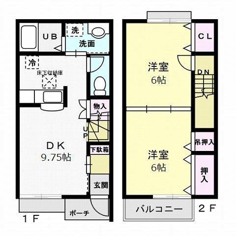 アンダンテ壱番館(2DK/1階)の間取り写真