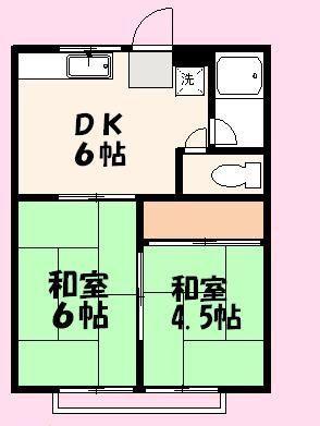 ふじコーポA棟(2DK/2階)の間取り写真