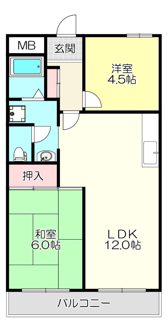 ウエストコート(2LDK/3階)の間取り写真