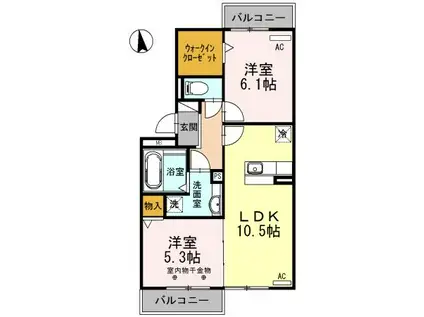 グッドラック・ワン A棟(2LDK/2階)の間取り写真
