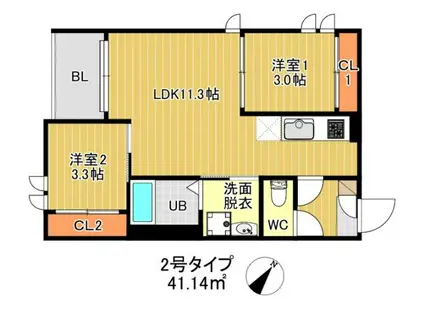 REGALEST 千早 テラス(2LDK/2階)の間取り写真