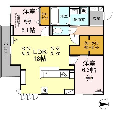 BASE29 西高松(2LDK/3階)の間取り写真