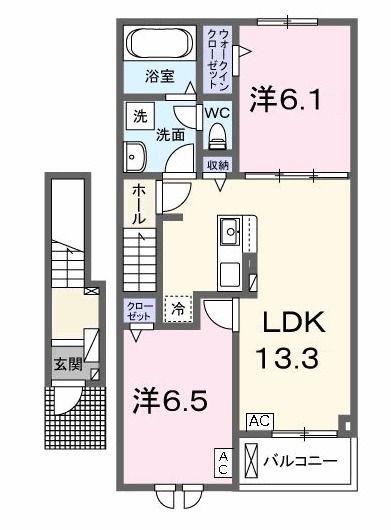名鉄竹鼻線 西笠松駅 徒歩18分 2階建 築3年(2LDK/2階)の間取り写真
