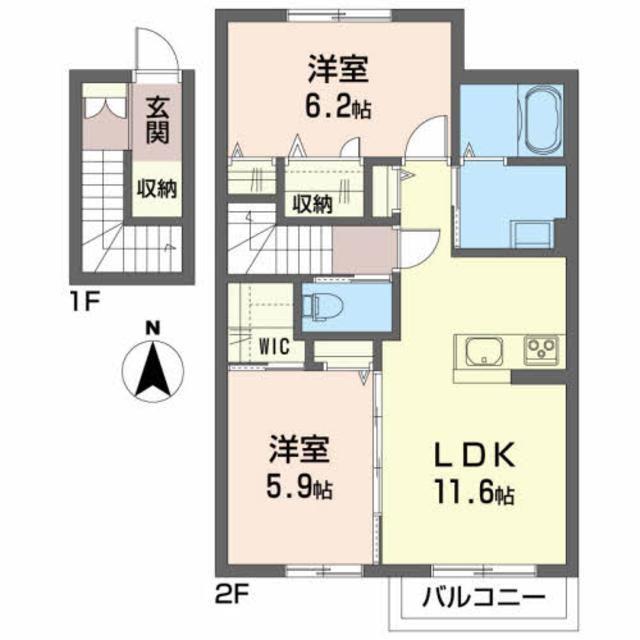 シャーメゾン上町(2LDK/2階)の間取り写真
