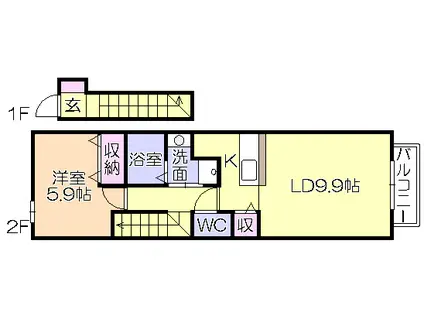 ルート3&カーサIII(1LDK/2階)の間取り写真