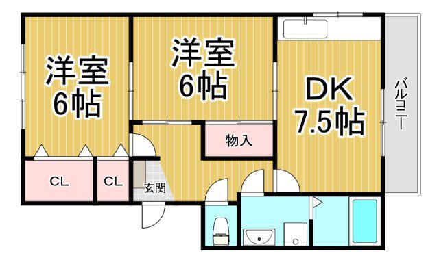 サウス武庫之荘(2DK/1階)の間取り写真