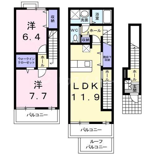 パークサイドメゾンA(2LDK/2階)の間取り写真