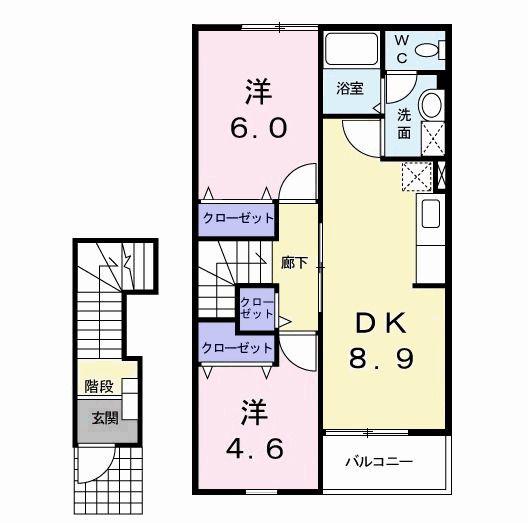 ブランシェヴィーC(2DK/2階)の間取り写真
