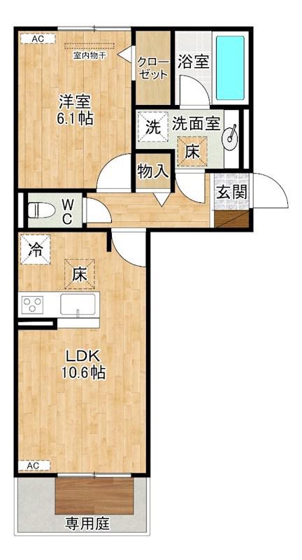 NEST PIECE 原町(1LDK/1階)の間取り写真