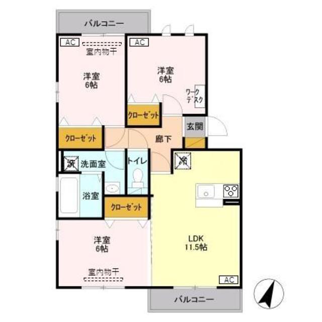セイチ上近江A(3LDK/2階)の間取り写真