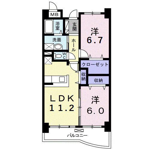 プラシード(2LDK/1階)の間取り写真
