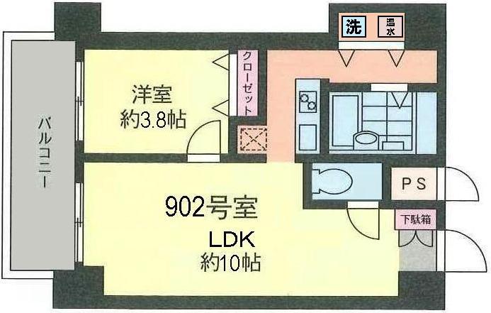 麻布十番2Aビル(1LDK/9階)の間取り写真