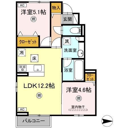 D-ROOM下城野(2LDK/1階)の間取り写真