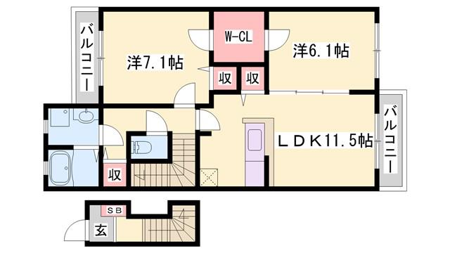 ノイ・クレアーレ(2LDK/2階)の間取り写真