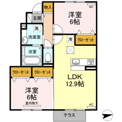 A&M朝生田(2LDK/2階)の間取り写真