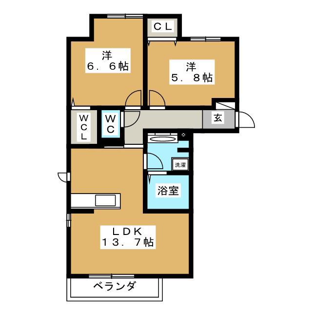 ハートンD(2LDK/2階)の間取り写真