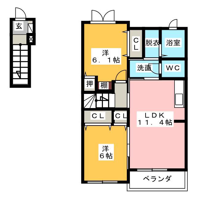 ブランコートA(2LDK/2階)の間取り写真