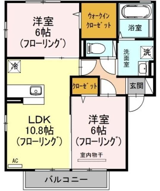 ソレイユ B棟(2LDK/2階)の間取り写真