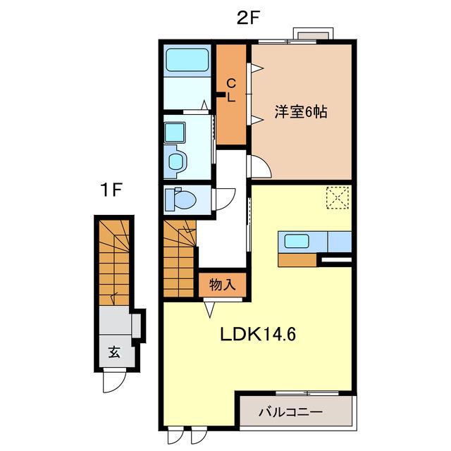 コンフォート八代(1LDK/2階)の間取り写真