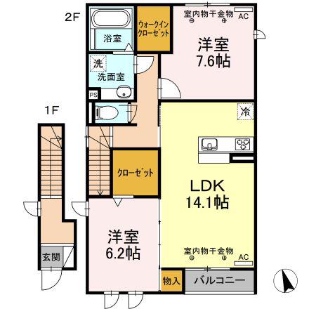 アンソレイエ(2LDK/2階)の間取り写真