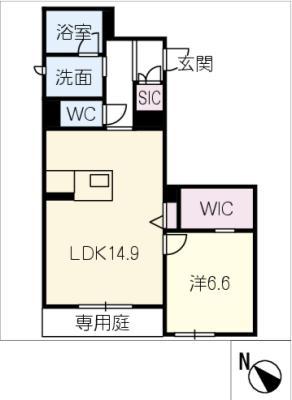 ハレレア(1LDK/1階)の間取り写真
