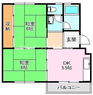 UR金剛団地 340号棟(2DK/2階)の間取り写真