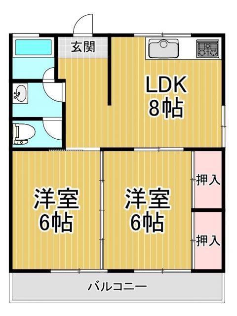 グリーンビュー小原A棟(2LDK/3階)の間取り写真