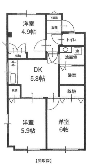 サンドエル大泉学園(3DK/1階)の間取り写真