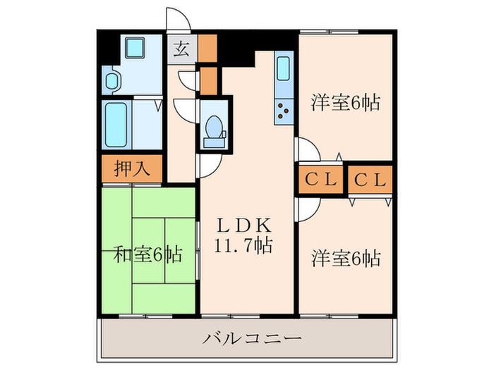 FARO戸畑駅前ビル(3LDK/11階)の間取り写真