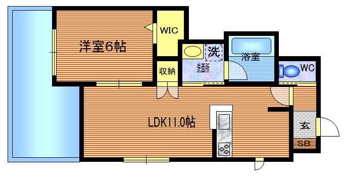 チャオ境南II(1LDK/1階)の間取り写真