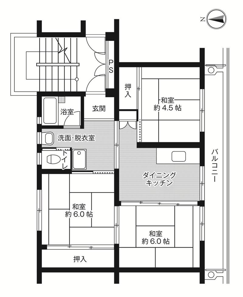 ビレッジハウス中川原2号棟(3DK/2階)の間取り写真