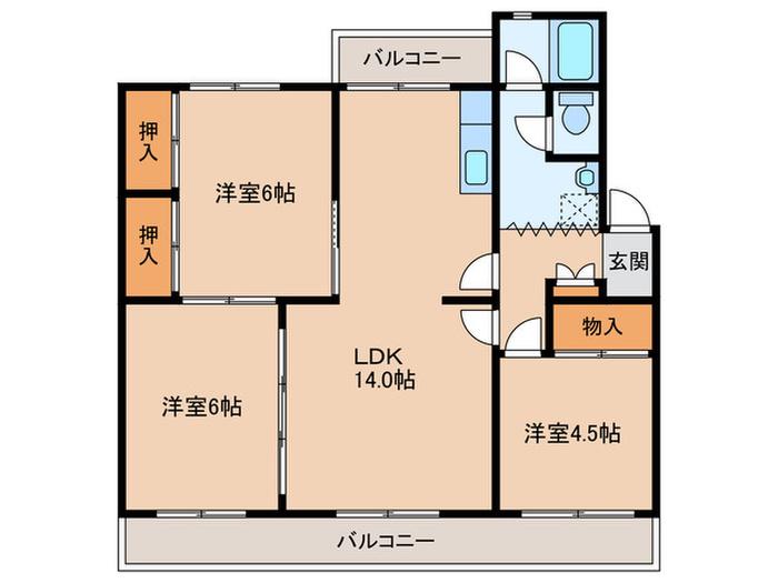 地下鉄七隈線 桜坂駅 徒歩33分 5階建 築53年(3LDK/4階)の間取り写真