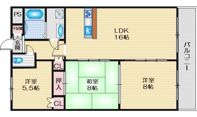 ベルエアーI(3LDK/3階)の間取り写真