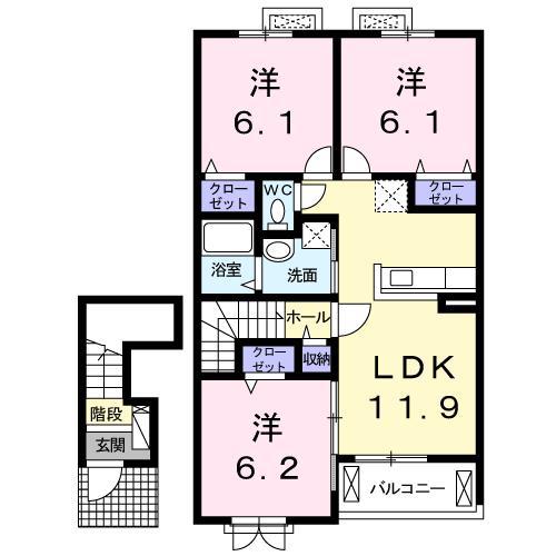 ボルベールII(3LDK/2階)の間取り写真