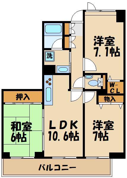 アーバンフラッツつつじヶ丘(3LDK/3階)の間取り写真