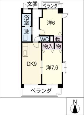 背戸山ヒルズ(2DK/1階)の間取り写真