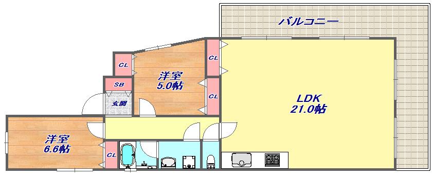 六甲ロイヤルマンション(2LDK/3階)の間取り写真