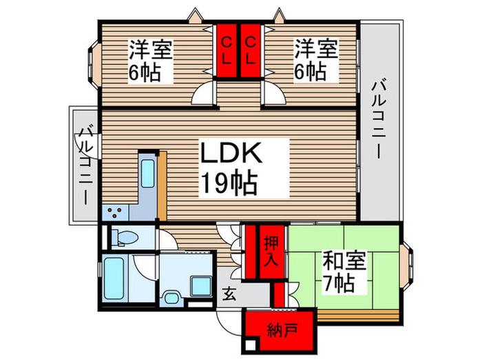 センターパーク新柏B棟(3LDK/1階)の間取り写真