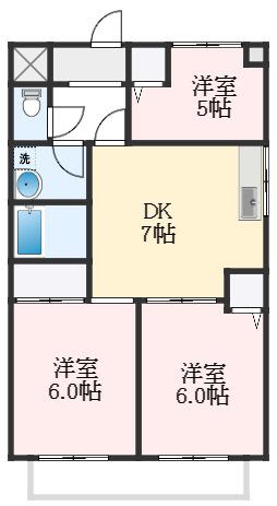 サンコートウィング(3DK/3階)の間取り写真