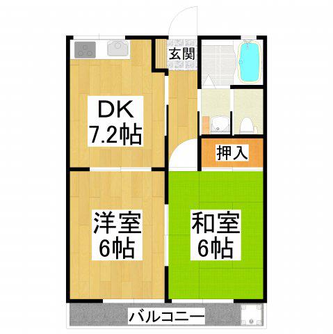 レヂオンス北野田参番館(2DK/1階)の間取り写真
