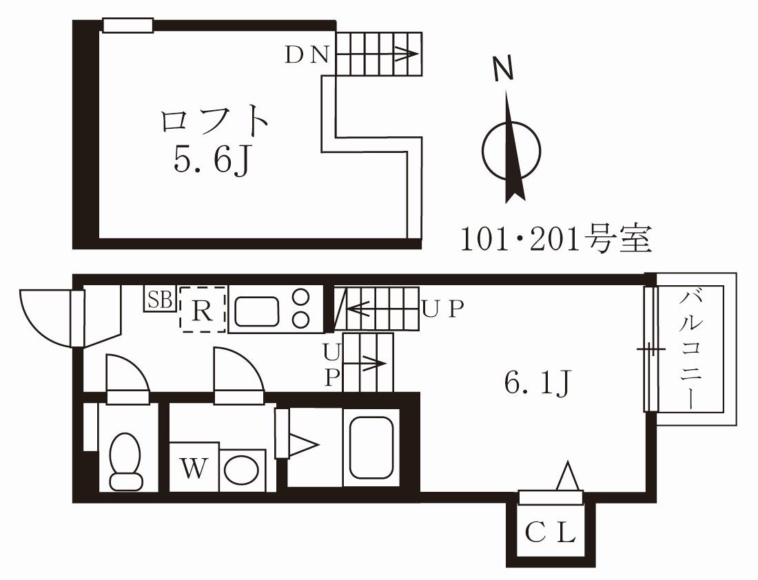アルバトロス(1K/1階)の間取り写真