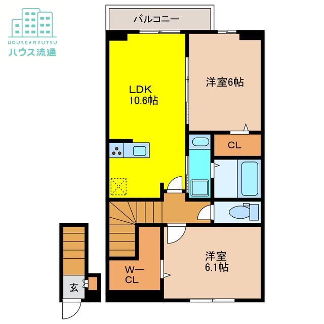 ロイヤルタウン上峰A(2LDK/2階)の間取り写真