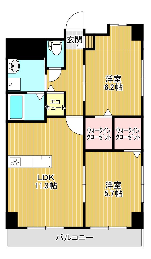 レ・モンデ新潟(2LDK/8階)の間取り写真