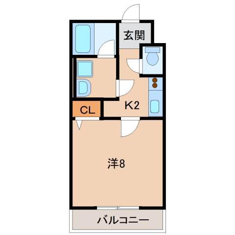 KOKOCHI北中島(1K/3階)の間取り写真