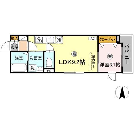 ジオ旭ヶ丘(1LDK/2階)の間取り写真