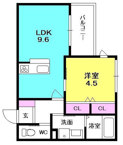 ヘーベルメゾンJR西宮(1LDK/2階)の間取り写真