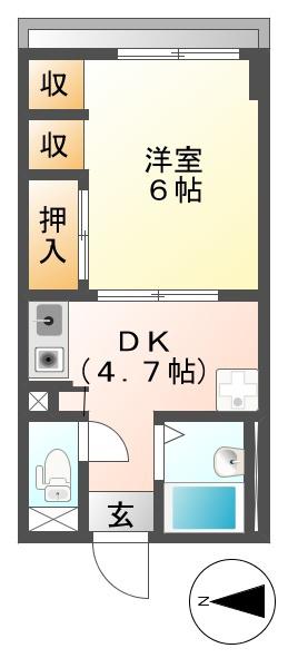 第一不二マンション(1DK/3階)の間取り写真